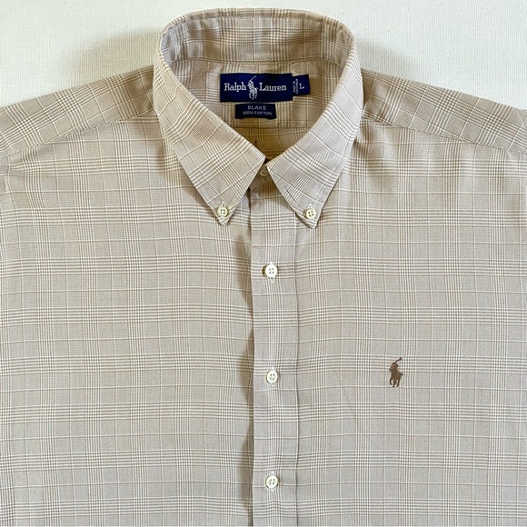 RALPH LAUREN Men’s Blake 100% Cotton Shirt, Glen Plaid Pattern, Tan, Size Large - Picture 3 of 15